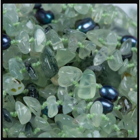 Six Strand Rutilated Green QUartz and Blue Tahitian Pearl Necklace - 20.75" - Picture 9 of 9